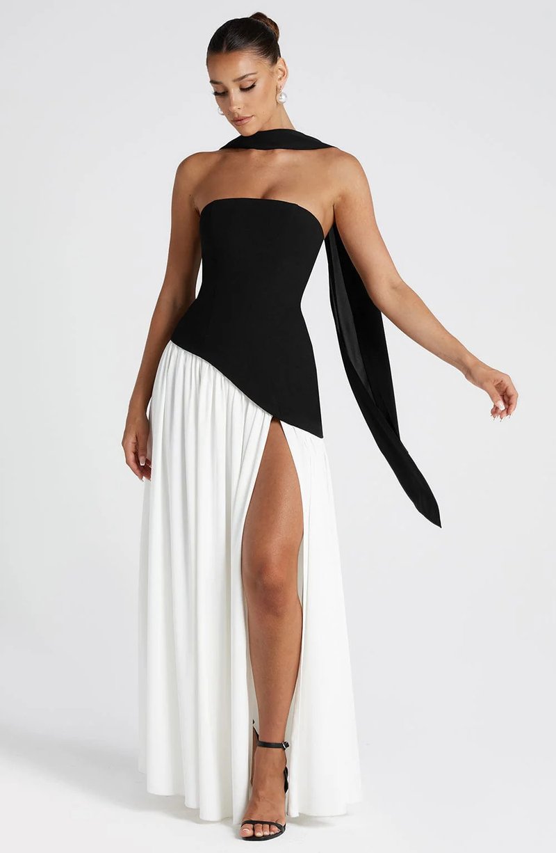 Fashion Strapless Asymmetrical Yellow Maxi Dress H7159