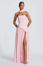 Fashion Strapless Asymmetrical Yellow Maxi Dress H7159