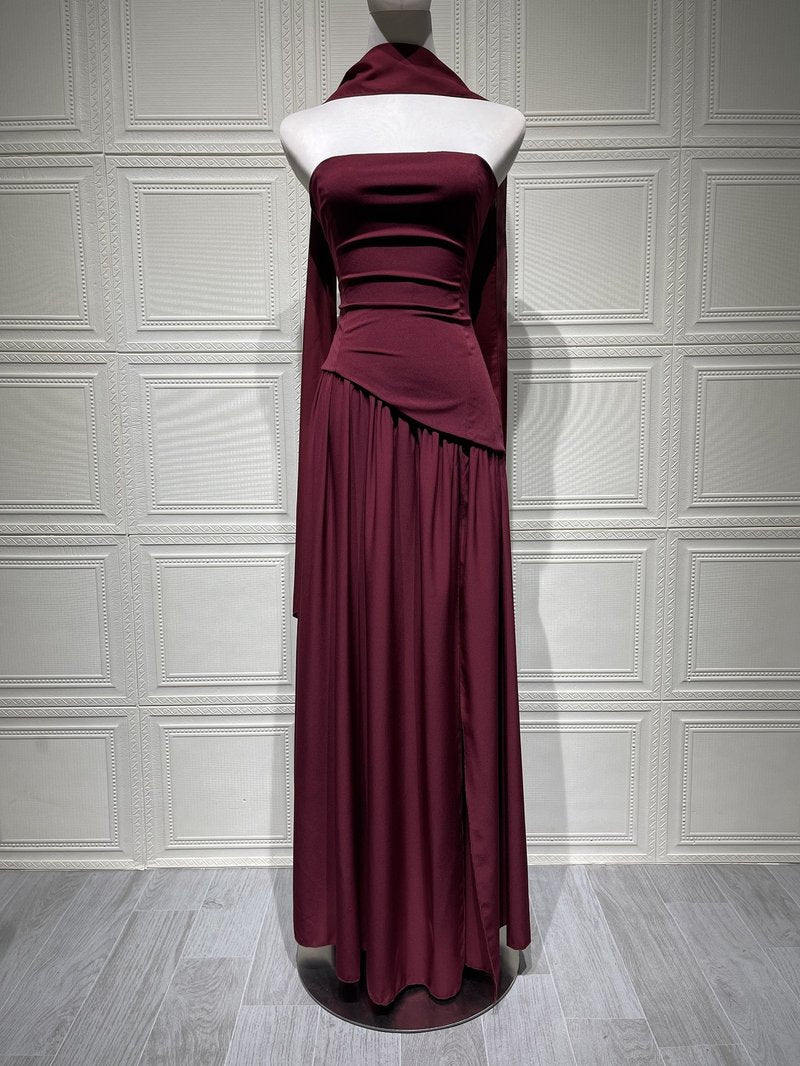 Fashion Strapless Asymmetrical Yellow Maxi Dress H7159