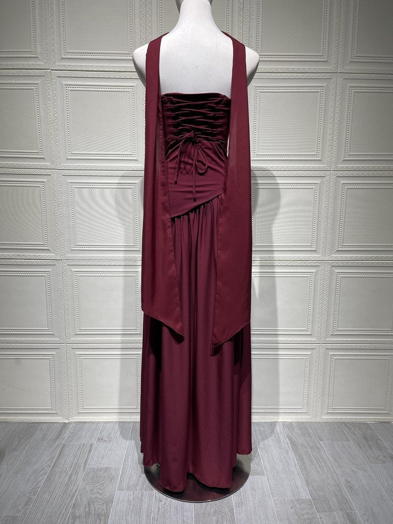 Fashion Strapless Asymmetrical Yellow Maxi Dress H7159