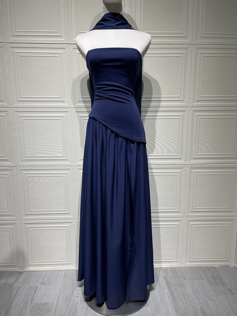 Fashion Strapless Asymmetrical Yellow Maxi Dress H7159