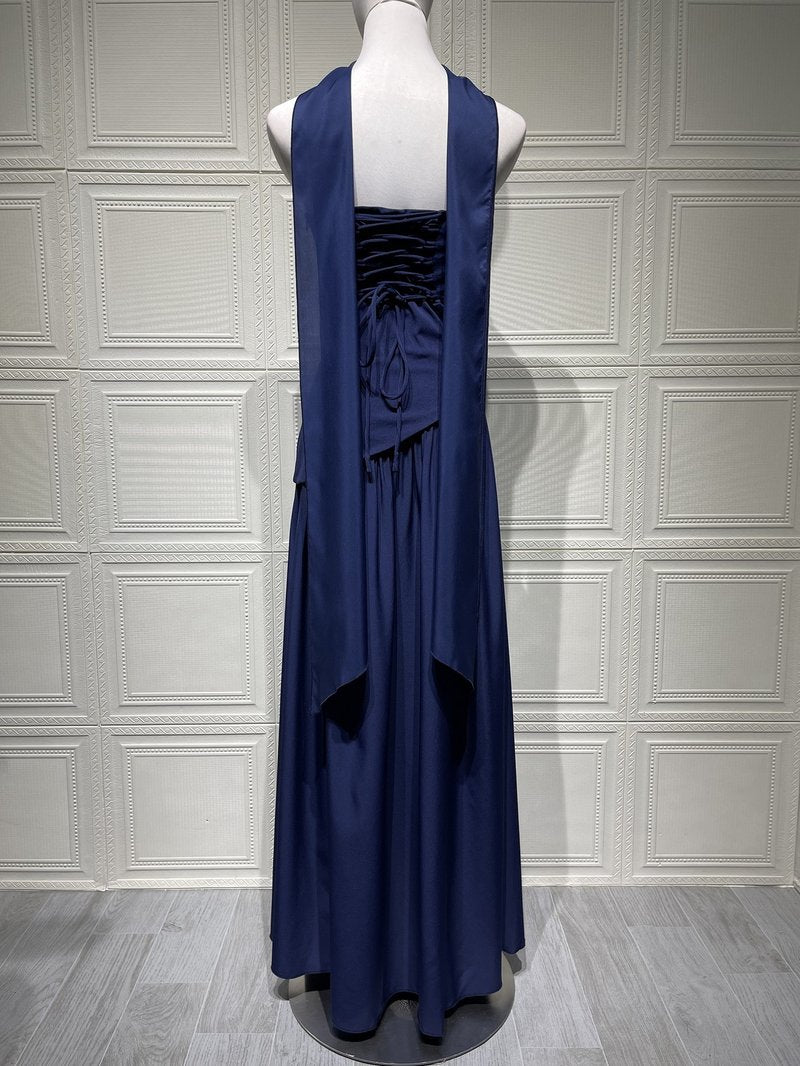 Fashion Strapless Asymmetrical Yellow Maxi Dress H7159