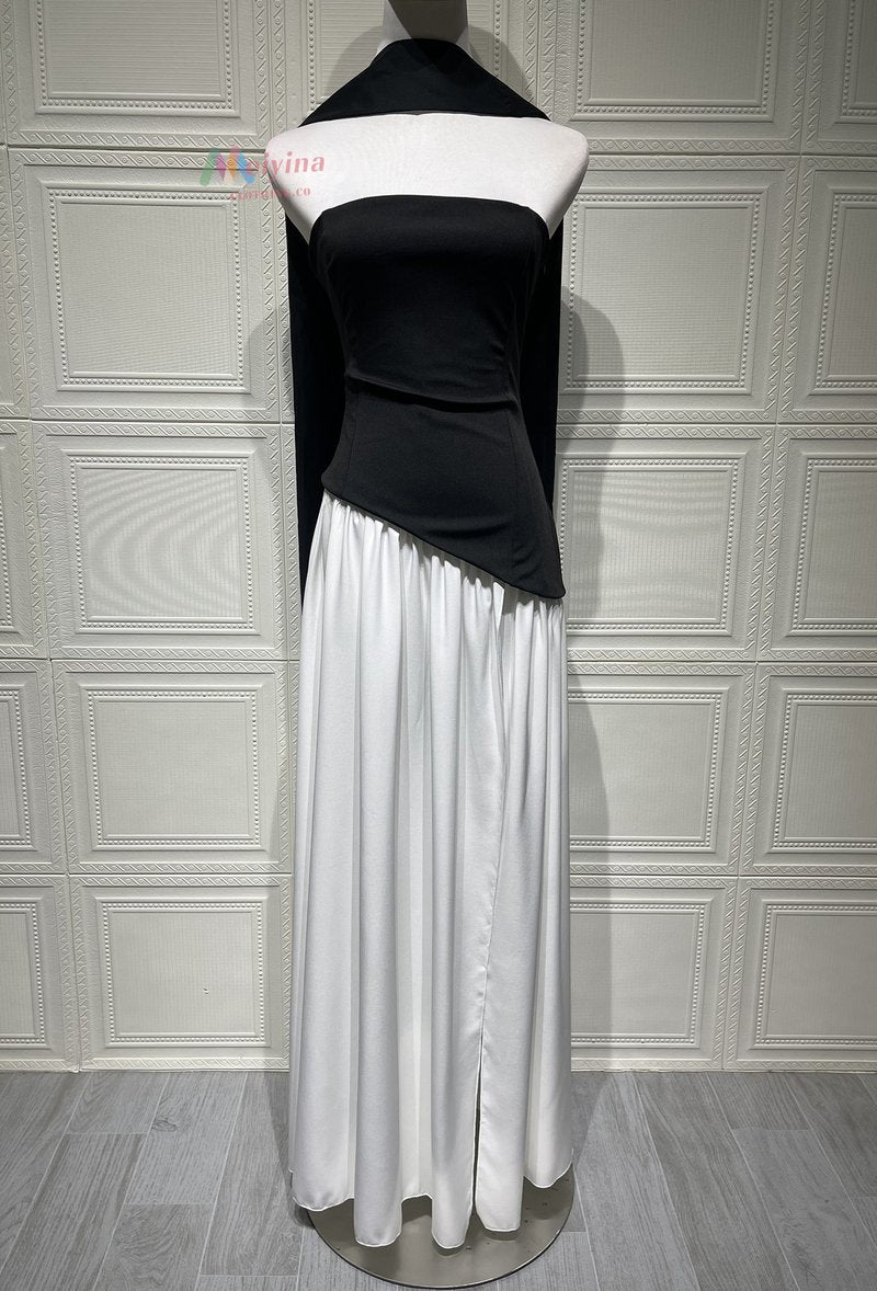 Fashion Strapless Asymmetrical Yellow Maxi Dress H7159