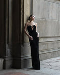 Strapless Beaded Black Gown H6189