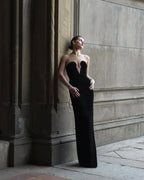 Strapless Beaded Black Gown H6189