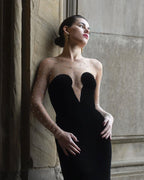 Strapless Beaded Black Gown H6189