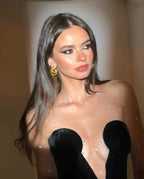 Strapless Beaded Black Gown H6189