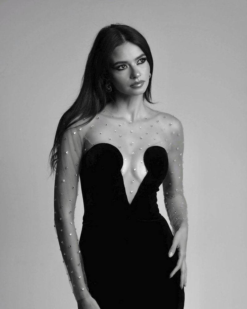Strapless Beaded Black Gown H6189