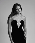 Strapless Beaded Black Gown H6189