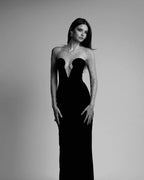 Strapless Beaded Black Gown H6189