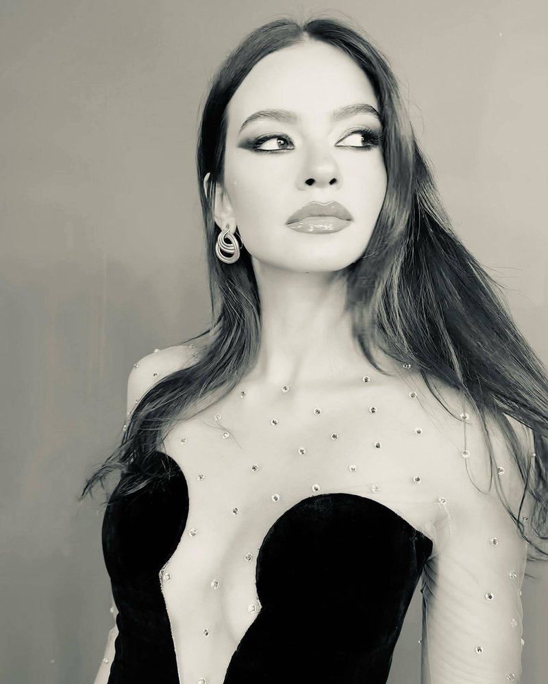 Strapless Beaded Black Gown H6189
