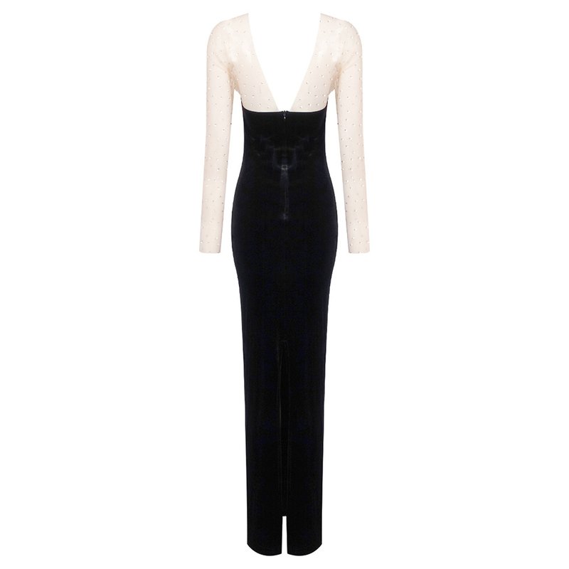 Strapless Beaded Black Gown H6189