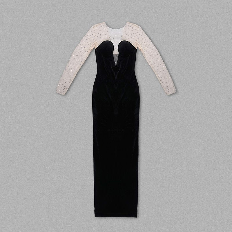 Strapless Beaded Black Gown H6189