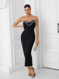 Strapless Beaded Black Midi Dress H6663