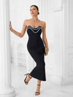 Strapless Beaded Black Midi Dress H6663
