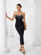 Strapless Beaded Black Midi Dress H6663