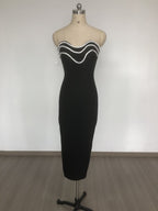 Strapless Beaded Black Midi Dress H6663