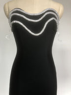 Strapless Beaded Black Midi Dress H6663
