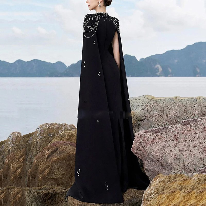 Strapless Beaded Cape Maxi Dress H6577