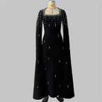 Strapless Beaded Cape Maxi Dress H6577