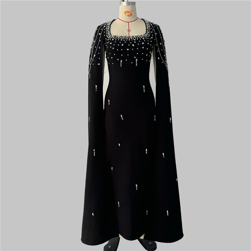 Strapless Beaded Cape Maxi Dress H6577