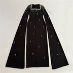 Strapless Beaded Cape Maxi Dress H6577