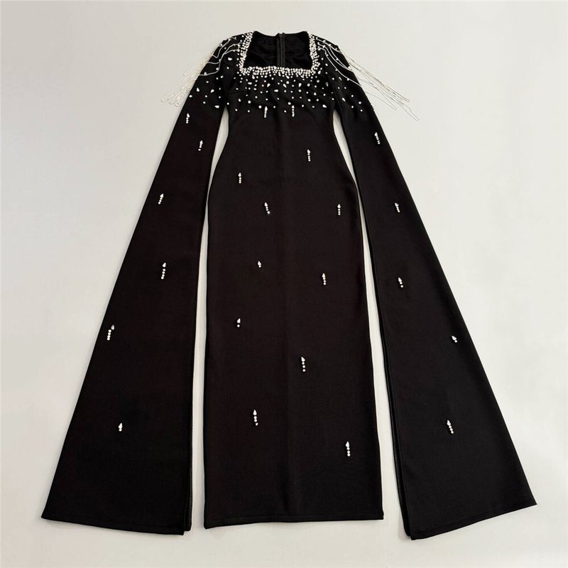 Strapless Beaded Cape Maxi Dress H6577