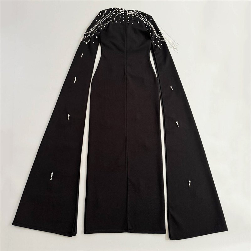 Strapless Beaded Cape Maxi Dress H6577