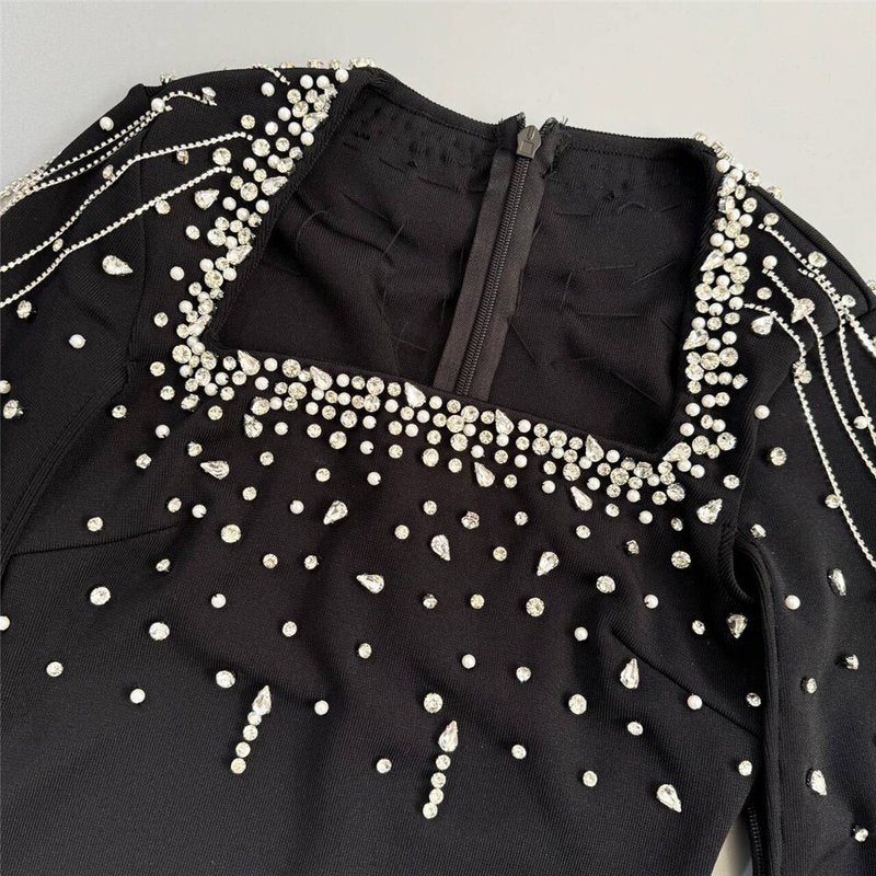Strapless Beaded Cape Maxi Dress H6577