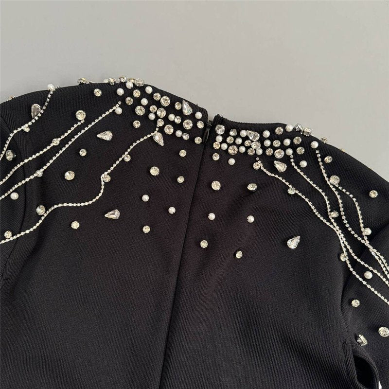Strapless Beaded Cape Maxi Dress H6577
