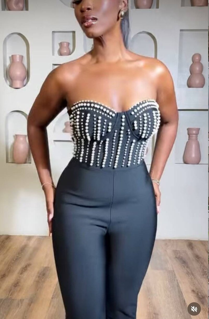 Strapless Beaded Corset Jumpsuit H6804