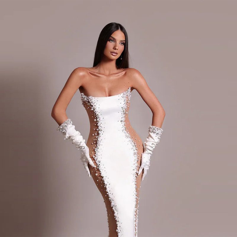 Fashion Strapless Beaded Cutout Gown H7155