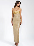 Strapless Beaded Gold Maxi Dress H6723