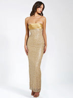 Strapless Beaded Gold Maxi Dress H6723