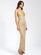 Strapless Beaded Gold Maxi Dress H6723