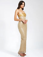 Strapless Beaded Gold Maxi Dress H6723