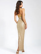 Strapless Beaded Gold Maxi Dress H6723