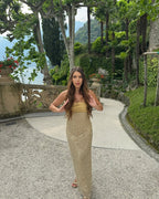 Strapless Beaded Gold Maxi Dress H6723