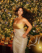 Strapless Beaded Gold Maxi Dress H6723