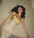 Strapless Beaded Gold Maxi Dress H6723