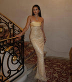 Strapless Beaded Gold Maxi Dress H6723