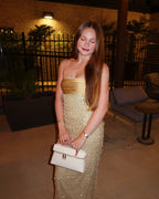 Strapless Beaded Gold Maxi Dress H6723