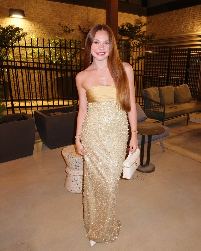 Strapless Beaded Gold Maxi Dress H6723