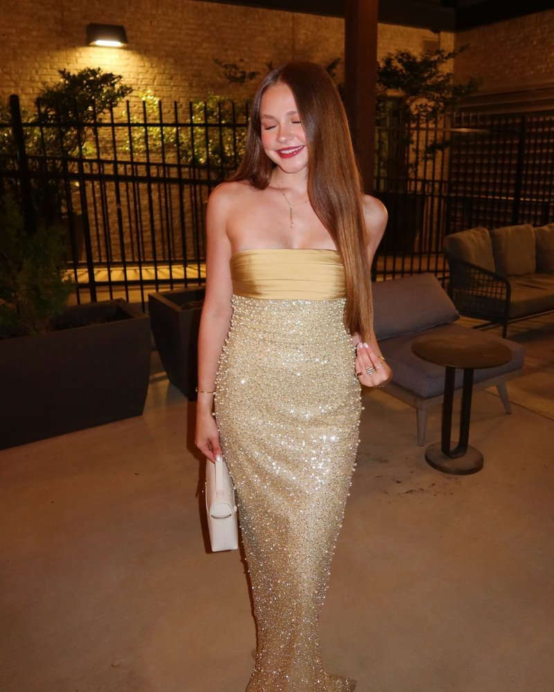 Strapless Beaded Gold Maxi Dress H6723