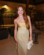 Strapless Beaded Gold Maxi Dress H6723