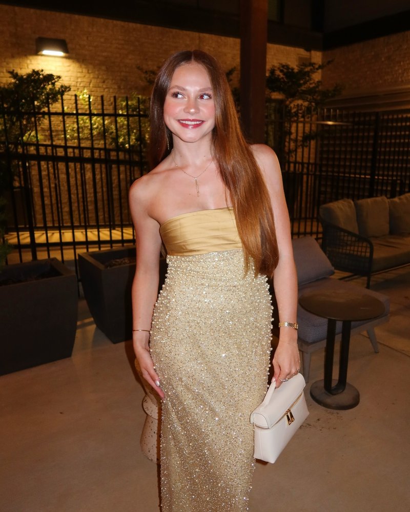 Strapless Beaded Gold Maxi Dress H6723