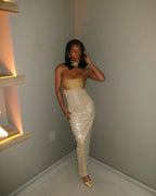 Strapless Beaded Gold Maxi Dress H6723
