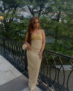 Strapless Beaded Gold Maxi Dress H6723