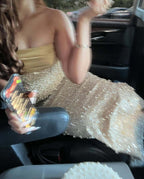 Strapless Beaded Gold Maxi Dress H6723