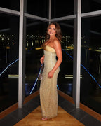 Strapless Beaded Gold Maxi Dress H6723